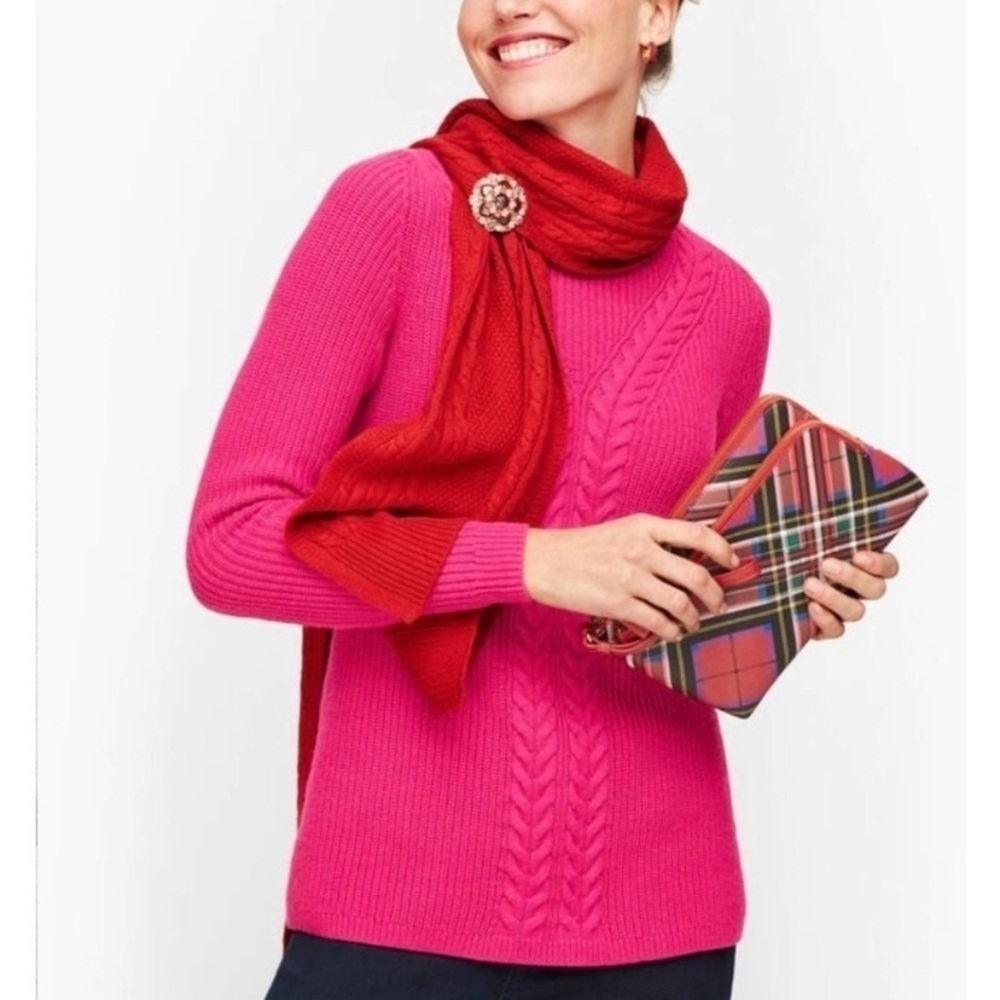NWT Talbots Pink LambsWool Pullover Chunky Cable Knit Diamond Pattern Sweater XS